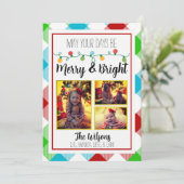 Merry & Bright Christmas Light Foto Weihnachtskart Ankündigung (Stehend Vorderseite)