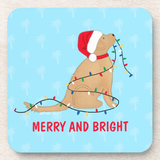 Merry Bright Christmas Lights Dog Coaster Set Getränkeuntersetzer (Vorderseite)