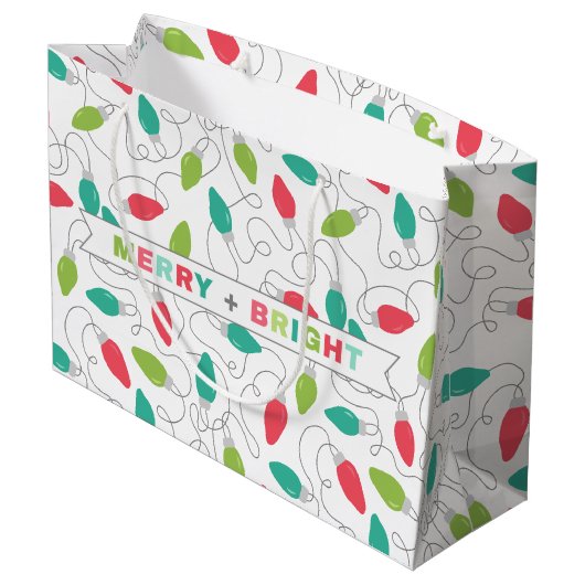 Merry + Bright Christmas Lights Geschenktasche Große Geschenktüte (Rückseite Schrägansicht)