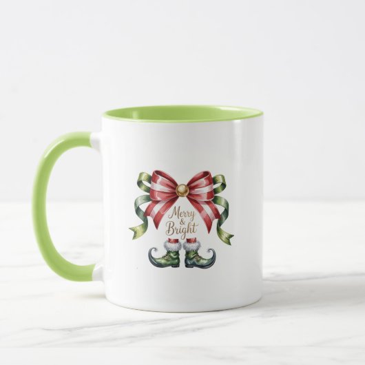 Merry & Bright Christmas Mug • Candy Cane Elf Shoe Tasse (Links)
