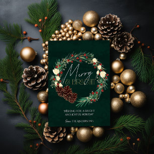 Merry & Bright Christmas Pine Cone Wreath Holiday Einladung