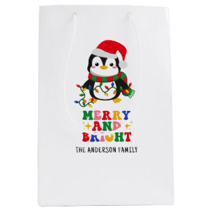 Merry & Bright Christmas Pinguin Flat Holiday Card Mittlere Geschenktüte