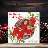 Merry & Bright Christmas Poinsettia Foto Magnet