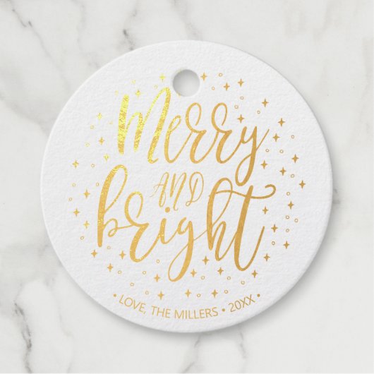 Merry & Bright Christmas Real Gold Foil Geschenk T Geschenkanhänger (Vorderseite)