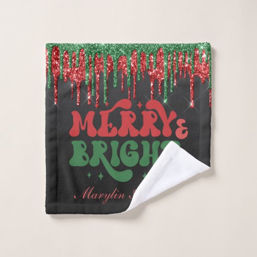 MERRY & BRIGHT CHRISTMAS SCRIPT CUSTOM MONOGRAMM BADHANDTUCH SET (Waschlappen)