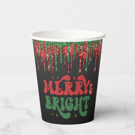 MERRY & BRIGHT CHRISTMAS SCRIPT CUSTOM MONOGRAMM PAPPBECHER (Rückseite)