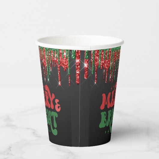 MERRY & BRIGHT CHRISTMAS SCRIPT CUSTOM MONOGRAMM PAPPBECHER (Rechts)