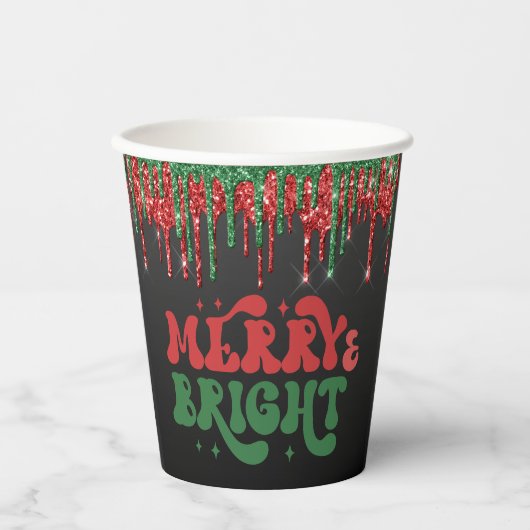 MERRY & BRIGHT CHRISTMAS SCRIPT CUSTOM MONOGRAMM PAPPBECHER (Vorderseite)