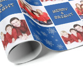 Merry & Bright Christmas Snowflake Foto Blue Geschenkpapier (Rolleneckpunkt)