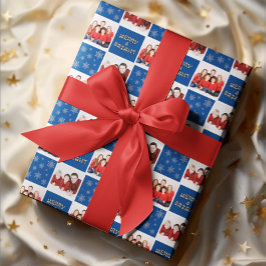 Merry & Bright Christmas Snowflake Foto Blue Geschenkpapier Set