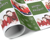 Merry & Bright Christmas Snowflake Foto Green Geschenkpapier (Rolleneckpunkt)