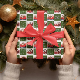Merry & Bright Christmas Snowflake Foto Green Geschenkpapier Set