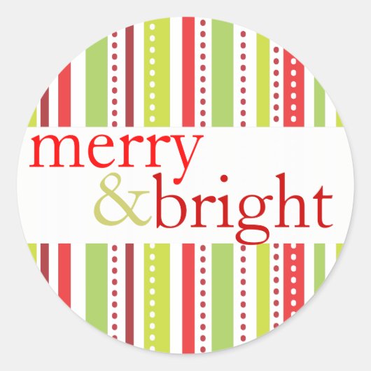 Merry & Bright Christmas Streifen Weihnachtsmarke Runder Aufkleber (Vorderseite)