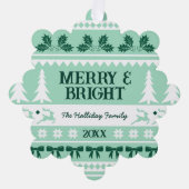 Merry & Bright Christmas Sweater Family Foto Ornament Karte (Vorderseite)