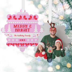 Merry & Bright Christmas Sweater Family Foto Ornament Karte