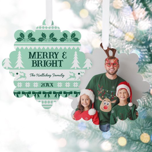 Merry & Bright Christmas Sweater Family Foto Ornament Karte