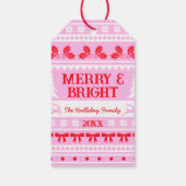 Merry & Bright Christmas Sweater Pink, Red & White Geschenkanhänger (Rückseite)