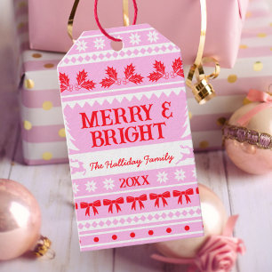 Merry & Bright Christmas Sweater Pink, Red & White Geschenkanhänger