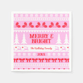 Merry & Bright Christmas Sweater Rosa und Rot Serviette (Vorderseite)