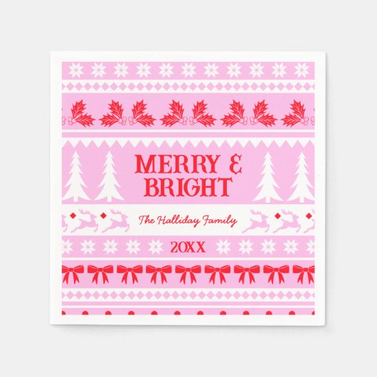 Merry & Bright Christmas Sweater Rosa und Rot Serviette (Vorderseite)