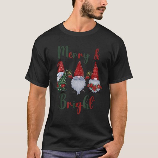 Merry Bright Christmas Tree Gnomes Glitzern Poinse T-Shirt (Vorderseite)