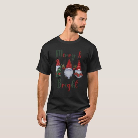 Merry Bright Christmas Tree Gnomes Glitzern Poinse T-Shirt (Vorne ganz)