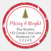 Merry & Bright Christmas Tree Rücksendeadresse Lab Runder Aufkleber (Vorderseite)