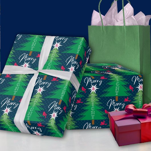 Merry Bright Christmas Tree Wrapping Paper Geschenkpapier
