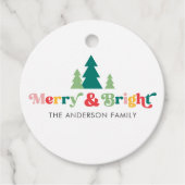 Merry & bright Christmas trees colorful retro font Geschenkanhänger (Vorderseite)