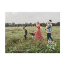 Merry & Bright Christmas Typografy Foto Postcard