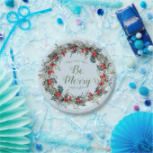 Merry Bright Christmas Wreath Berries Green Blätte Pappteller (Party)