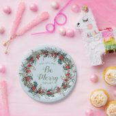 Merry Bright Christmas Wreath Berries Green Blätte Pappteller (Party)