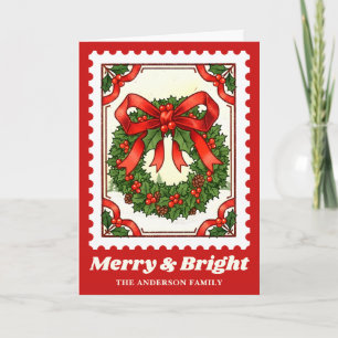 Merry & Bright Christmas Wreath Postage Briefmarke Feiertagskarte