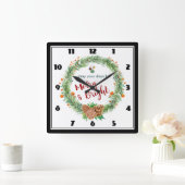 Merry & Bright Christmas Wreath Quadratische Wanduhr (Zuhause)