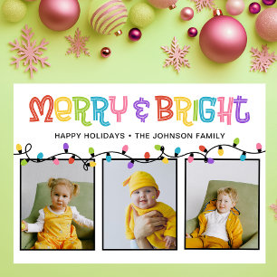 Merry & Bright Colorful 3 Foto Feiertagskarte