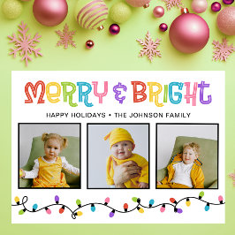 Merry & Bright Colorful 3 Foto Feiertagskarte