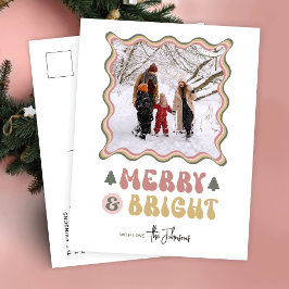Merry & Bright Colorful 80s Retro Photo Christmas Feiertagspostkarte