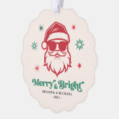 Merry Bright cool Santa in Sonnenbrille Retrostars Ornament Karte (Links)
