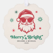 Merry Bright cool Santa in Sonnenbrille Retrostars Ornament Karte (Vorderseite)