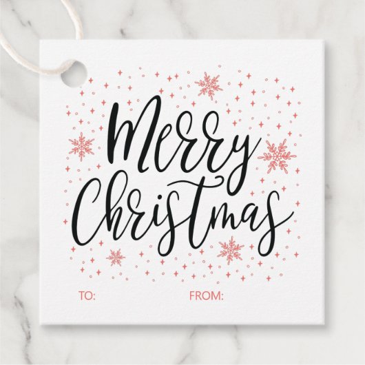 Merry & Bright Coral Red Christmas Geschenk Tag Geschenkanhänger (Vorderseite)