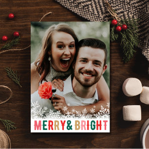 Merry Bright Couple's Snowflake Photo Christmas Feiertagskarte