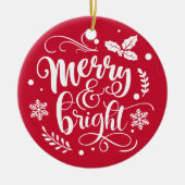 Merry & Bright Custom Familienname Red Christmas Keramik Ornament (Vorne)