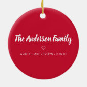 Merry & Bright Custom Familienname Red Christmas Keramik Ornament (Hinten)