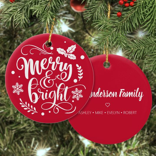Merry & Bright Custom Familienname Red Christmas Keramik Ornament