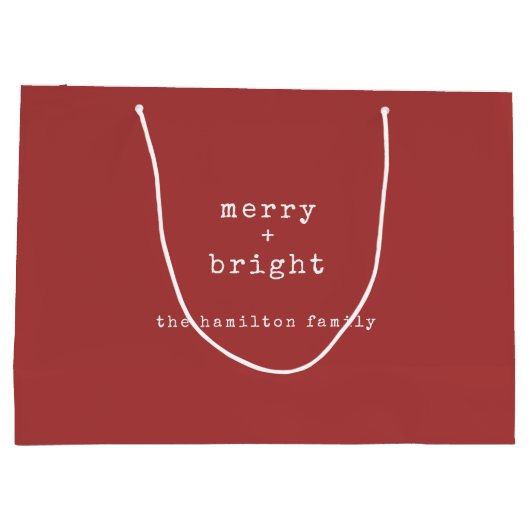 Merry + Bright Custom Familienname Weihnachten Große Geschenktüte (Rückseite)