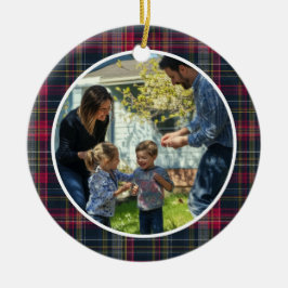 Merry & Bright Custom Tartan Family Foto Holiday Keramik Ornament