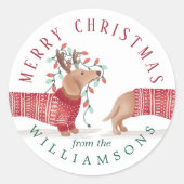 Merry & Bright | Dackel Dog Weihnachtssüßer Runder Aufkleber (Vorderseite)