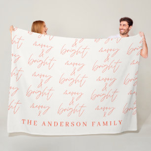 Merry & Bright Drehbuch Text rot und weiß Weihnach Fleecedecke