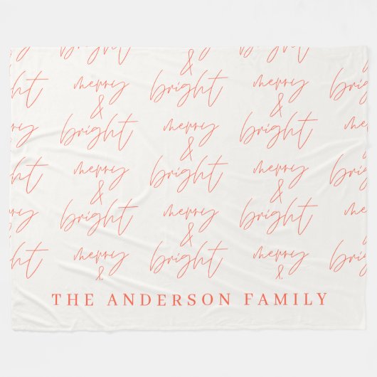 Merry & Bright Drehbuch Text rot und weiß Weihnach Fleecedecke (Vorderseite (Horizontal))