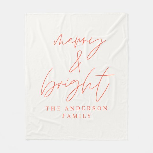Merry & Bright Drehbuch Text rot und weiß Weihnach Fleecedecke (Vorderseite)
